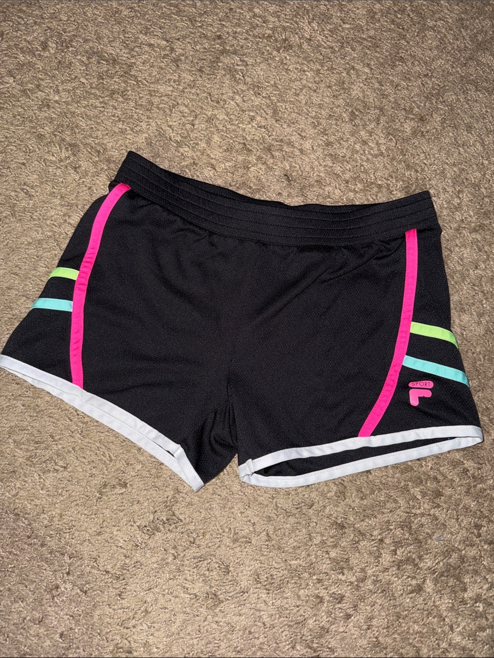 Vintage Y2K FILA Women’s XS Short Athletic Shorts with Multicolor Stripes Pink